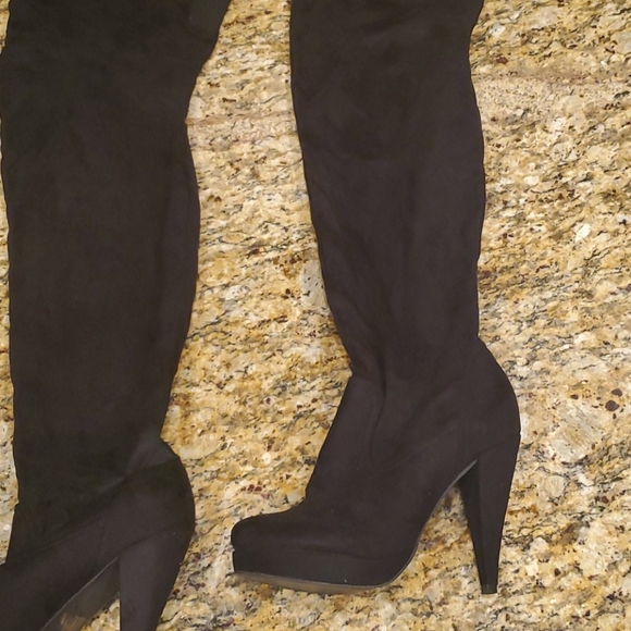 Over the Knee Suede Heel Boots - Picture 3 of 6